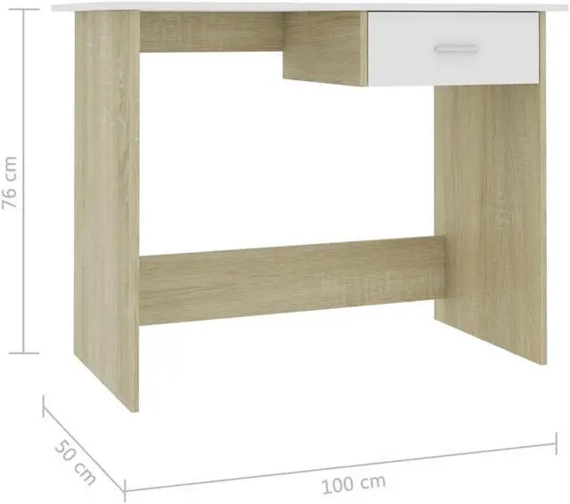 Alt view image 6 of 10 - vidaXL Desk Computer Desk Home Office Desk White and Sonoma Oak Engineered Wood