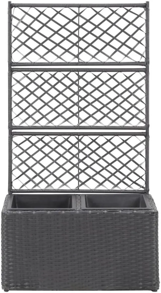 Alt view image 2 of 18 - vidaXL Trellis Raised Bed with 2 Pots Poly Rattan Black Planter Growing Box