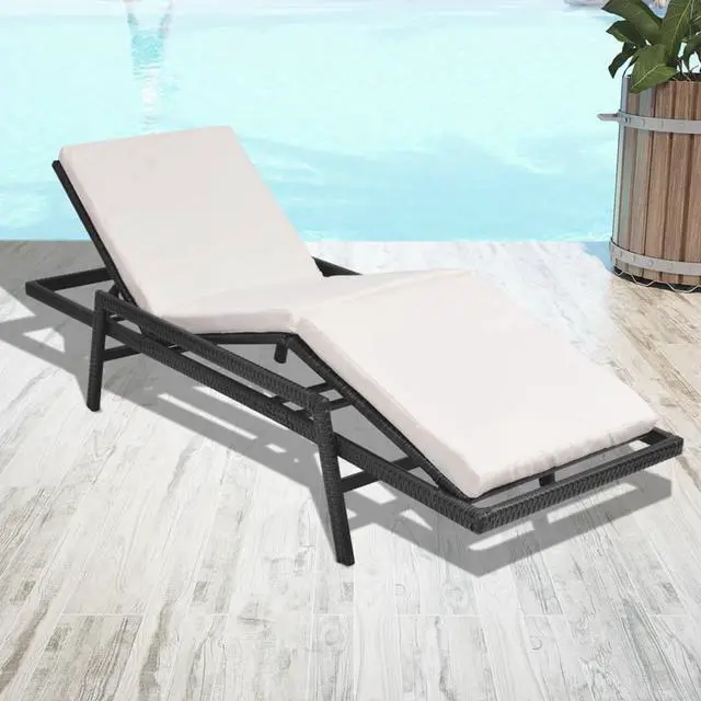 Alt view image 5 of 14 - vidaXL Sun Lounger with Cushion Poly Rattan Black