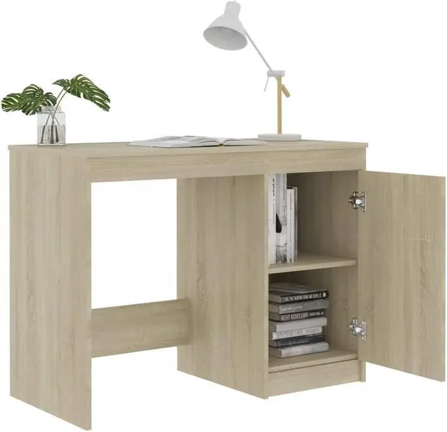 Alt view image 5 of 13 - vidaXL Desk Computer Desk Home Office Desk Shelves Sonoma Oak Engineered Wood