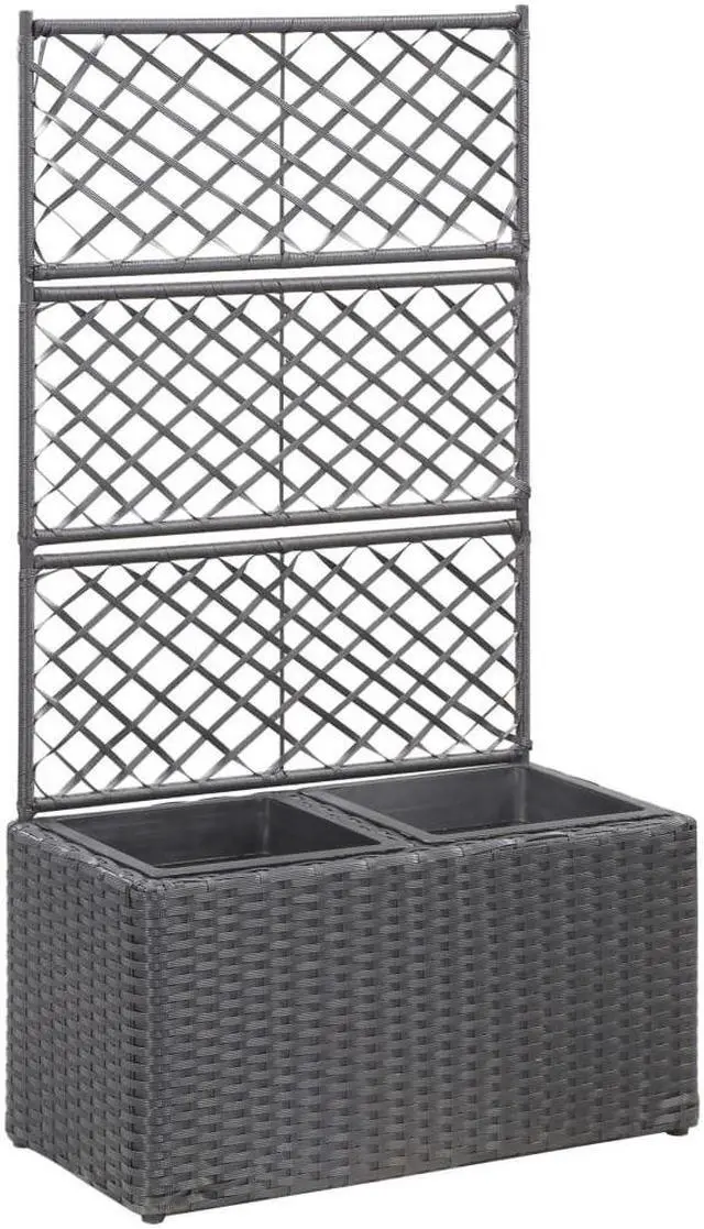 Main image of vidaXL Trellis Raised Bed with 2 Pots Poly Rattan Black Planter Growing Box