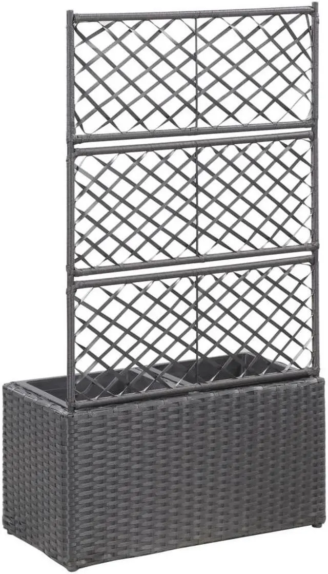 Alt view image 3 of 18 - vidaXL Trellis Raised Bed with 2 Pots Poly Rattan Black Planter Growing Box