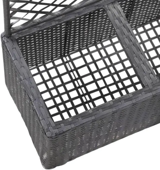 Alt view image 6 of 18 - vidaXL Trellis Raised Bed with 2 Pots Poly Rattan Black Planter Growing Box