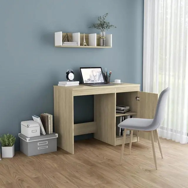 Alt view image 3 of 13 - vidaXL Desk Computer Desk Home Office Desk Shelves Sonoma Oak Engineered Wood