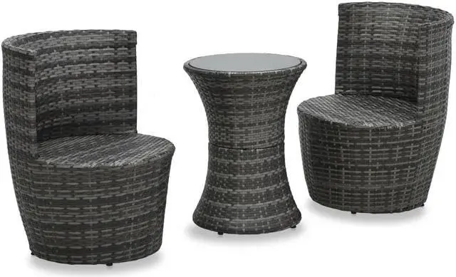 Alt view image 5 of 12 - vidaXL 3 Piece Bistro Set with Cushions Poly Rattan Gray