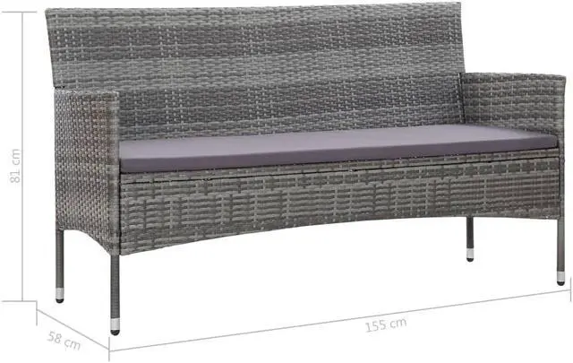 Alt view image 7 of 14 - vidaXL Patio Sofa 3-Seater Patio Sofa Patio Wicker Furniture PE Rattan Gray