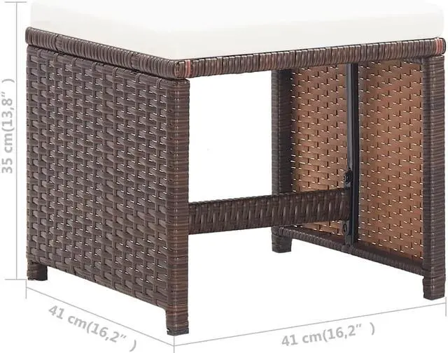 Alt view image 7 of 11 - vidaXL 2x Patio Stools with Cushions Poly Rattan Brown Seat Chairs Set Pads