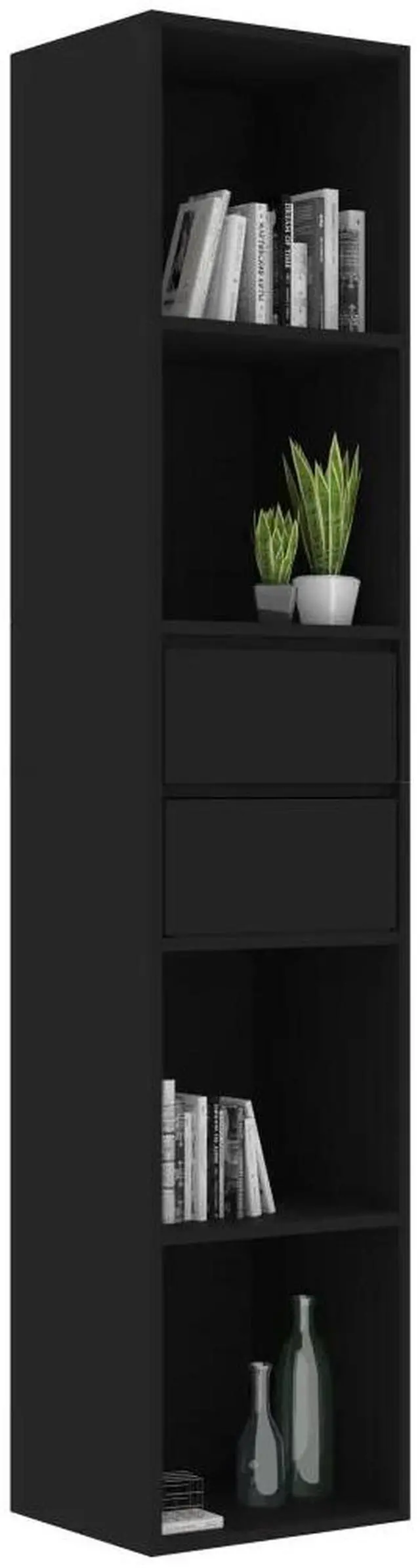 Alt view image 13 of 16 - vidaXL Book Cabinet Black Engineered Wood Bookcase Book Shelf Rack Organizer