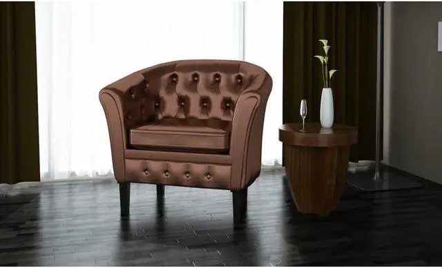 Alt view image 2 of 7 - vidaXL Tub Chair Brown Faux Leather Armchair Recliner Sleeper Relaxing Chair