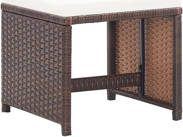 Alt view image 2 of 11 - vidaXL 2x Patio Stools with Cushions Poly Rattan Brown Seat Chairs Set Pads
