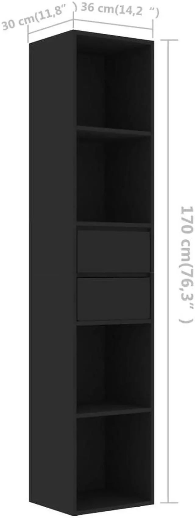 Alt view image 4 of 16 - vidaXL Book Cabinet Black Engineered Wood Bookcase Book Shelf Rack Organizer