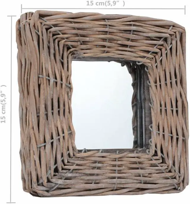 Alt view image 5 of 10 - vidaXL Mirror Natural rattan color Rattan and Glass 5.9 x 5.9 in