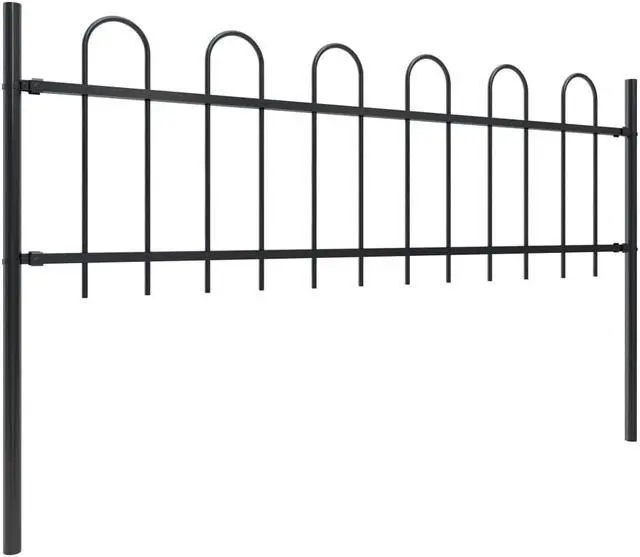 Alt view image 5 of 8 - vidaXL Garden Fence with Hoop Top Steel 16.7ft Black