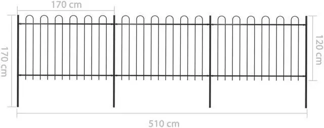 Alt view image 5 of 7 - vidaXL Garden Fence with Hoop Top Steel 211.4"x47.2" Black