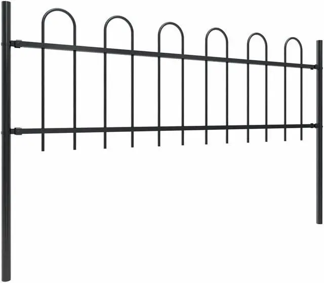 Alt view image 8 of 8 - vidaXL Garden Fence with Hoop Top Steel 11.2ft Black
