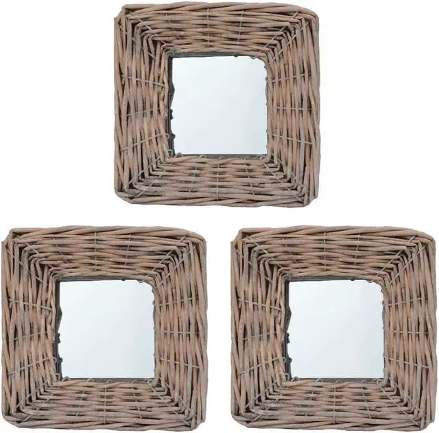 Main image of vidaXL Mirror Natural rattan color Rattan and Glass 5.9 x 5.9 in