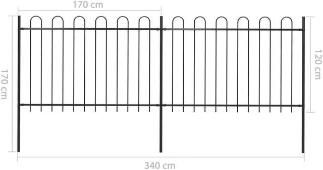 Alt view image 3 of 3 - vidaXL Garden Fence with Hoop Top Steel 141.3"x47.2" Black