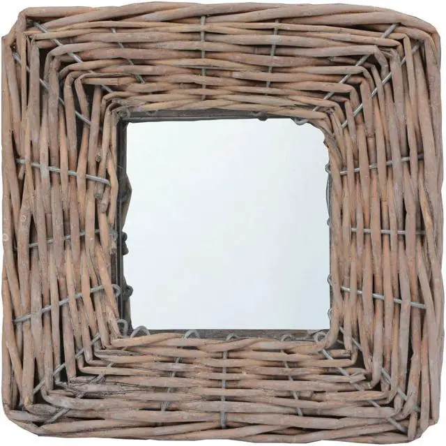 Alt view image 2 of 10 - vidaXL Mirror Natural rattan color Rattan and Glass 5.9 x 5.9 in