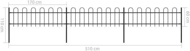 Alt view image 8 of 8 - vidaXL Garden Fence with Hoop Top Steel 16.7ft Black