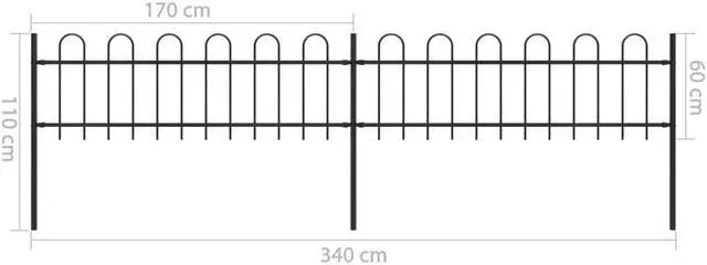 Alt view image 7 of 8 - vidaXL Garden Fence with Hoop Top Steel 11.2ft Black
