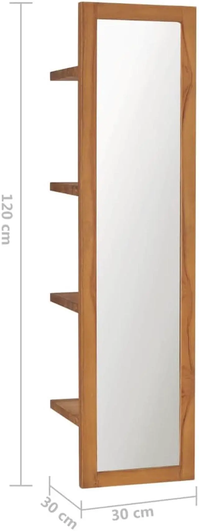 Alt view image 6 of 10 - vidaXL Wall Mirror Decorative Mirror with Shelves Hall Mirror Solid Teak Wood