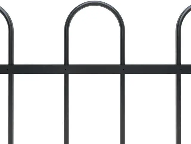 Alt view image 3 of 7 - vidaXL Garden Fence with Hoop Top Steel 211.4"x47.2" Black