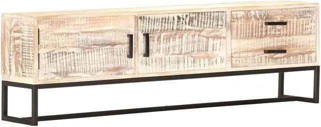 Alt view image 2 of 7 - vidaXL TV Stand TV Unit Sideboard TV Console Cabinet White Solid Acacia Wood