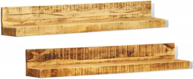 Alt view image 7 of 14 - Rustic 2pc Floating Shelf Solid Mango Wood Wall Display Shelf Vintage Home Decor