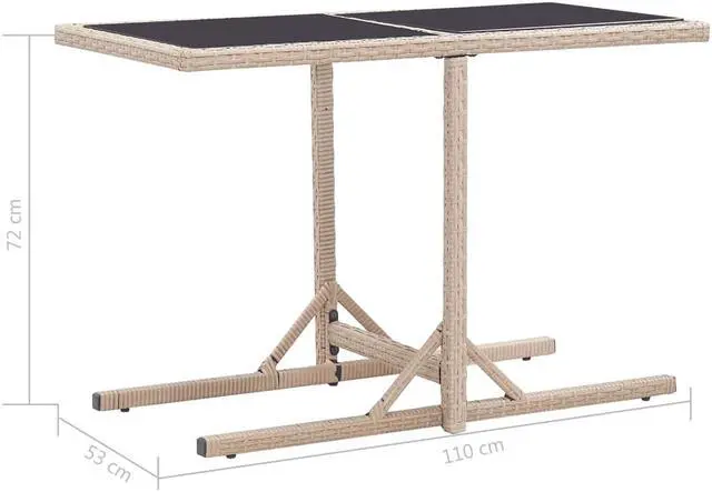 Alt view image 6 of 11 - vidaXL Patio Table Patio Garden Table for Picnic with Glass Top PE Rattan Beige