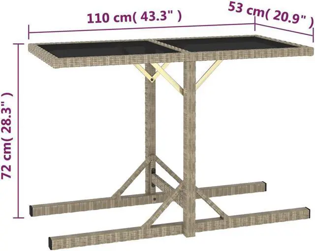 Alt view image 5 of 11 - vidaXL Patio Table Patio Garden Table for Picnic with Glass Top PE Rattan Beige