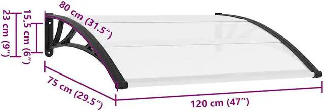 Alt view image 4 of 7 - vidaXL Door Canopy, Front Door Canopy for Protection, Porch Canopy for Outdoor, Weather-resistant Polycarbonate Cover, 47.2''x31.5'', Black and Transparent