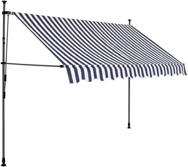 Alt view image 2 of 11 - vidaXL Retractable Awning Patio with Hand Crank and LED 137.8" Blue and White