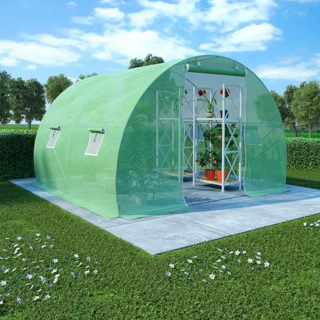 Main image of vidaXL Greenhouse with Steel Foundation 48.4 ftÂ² 10' Walk-In Plant Gardening