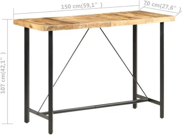 Alt view image 4 of 7 - vidaXL Solid Rough Mango Wood Bar Table 59.1" Kitchen Dining Dinner Table