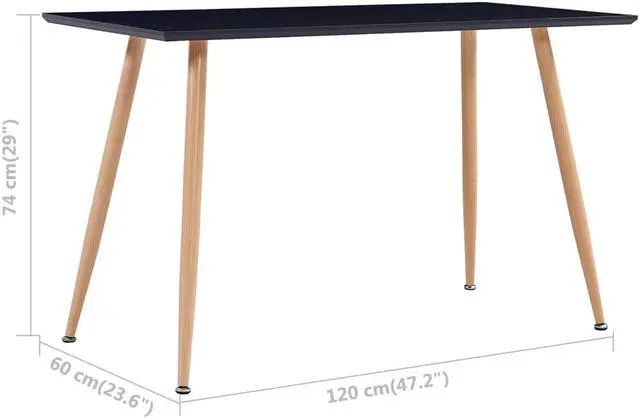Alt view image 5 of 9 - vidaXL Dining Table Black and Oak Rectangular 47.2" MDF Steel Kitchen Dinner