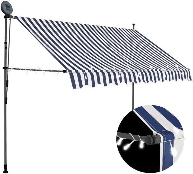 Main image of vidaXL Retractable Awning Patio with Hand Crank and LED 137.8" Blue and White