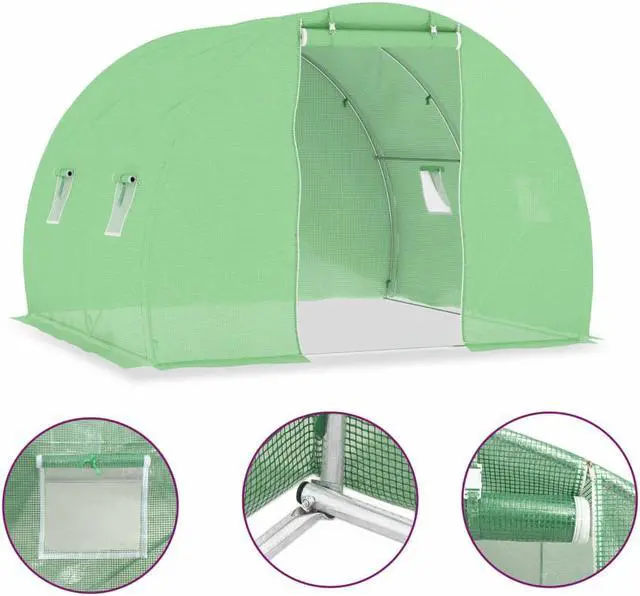 Alt view image 2 of 11 - vidaXL Greenhouse with Steel Foundation 48.4 ftÂ² 10' Walk-In Plant Gardening