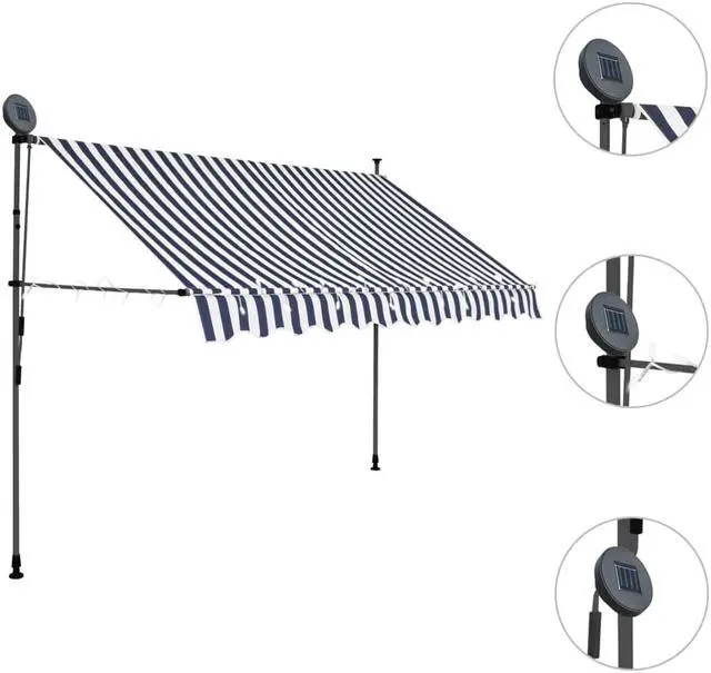 Alt view image 3 of 11 - vidaXL Retractable Awning Patio with Hand Crank and LED 137.8" Blue and White