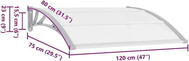 Alt view image 4 of 7 - vidaXL Door Canopy, Front Door Canopy for Protection, Porch Canopy for Outdoor, Weather-resistant Polycarbonate Cover, 47.2"x31.5", Gray and Transparent