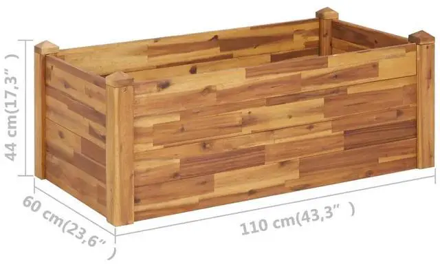 Alt view image 11 of 14 - vidaXL Garden Raised Bed 43.3"x23.6"x17.3" Solid Acacia Wood