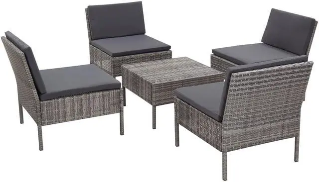 Alt view image 2 of 7 - vidaXL Patio Furniture Set 5 Piece Outdoor Sofa with Table Poly Rattan Gray