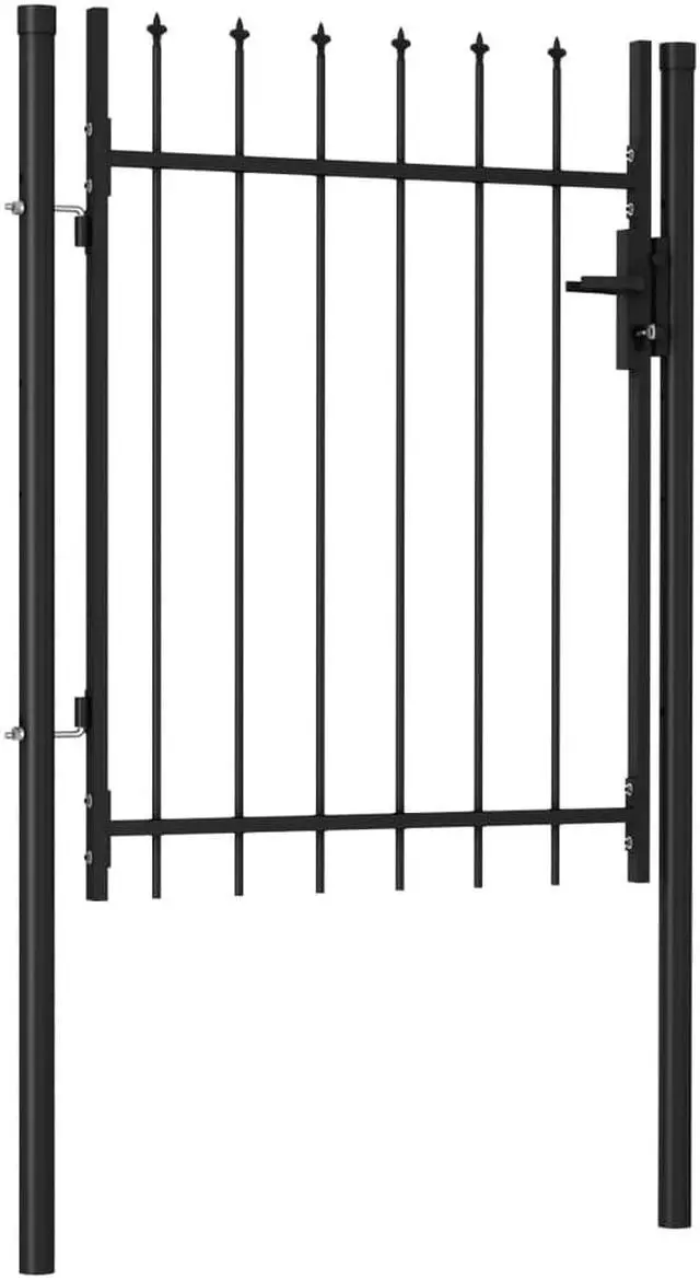 Alt view image 2 of 9 - vidaXL Fence Gate Single Door with Spike Top Steel Black Garden Patio Outdoor