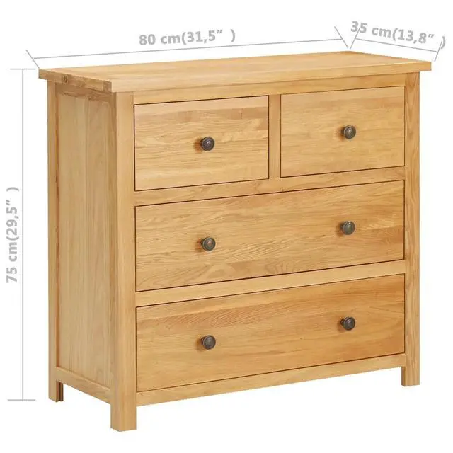 Alt view image 6 of 13 - vidaXL Solid Oak Wood Chest of Drawers Sideboard Drawer Side Storage Cabinet