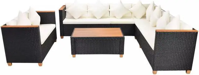 Alt view image 2 of 7 - vidaXL Patio Furniture Set 6 Piece Outdoor Sofa and Table Poly Rattan Black
