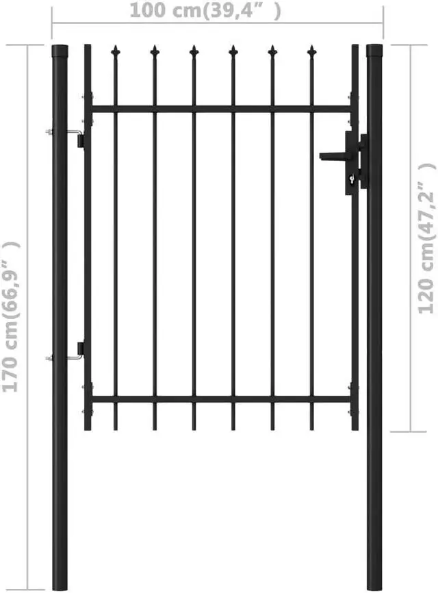 Alt view image 5 of 9 - vidaXL Fence Gate Single Door with Spike Top Steel Black Garden Patio Outdoor