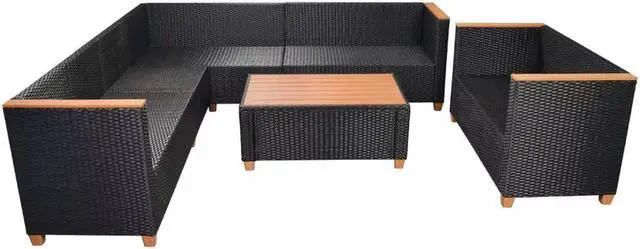 Alt view image 6 of 7 - vidaXL Patio Furniture Set 6 Piece Outdoor Sofa and Table Poly Rattan Black