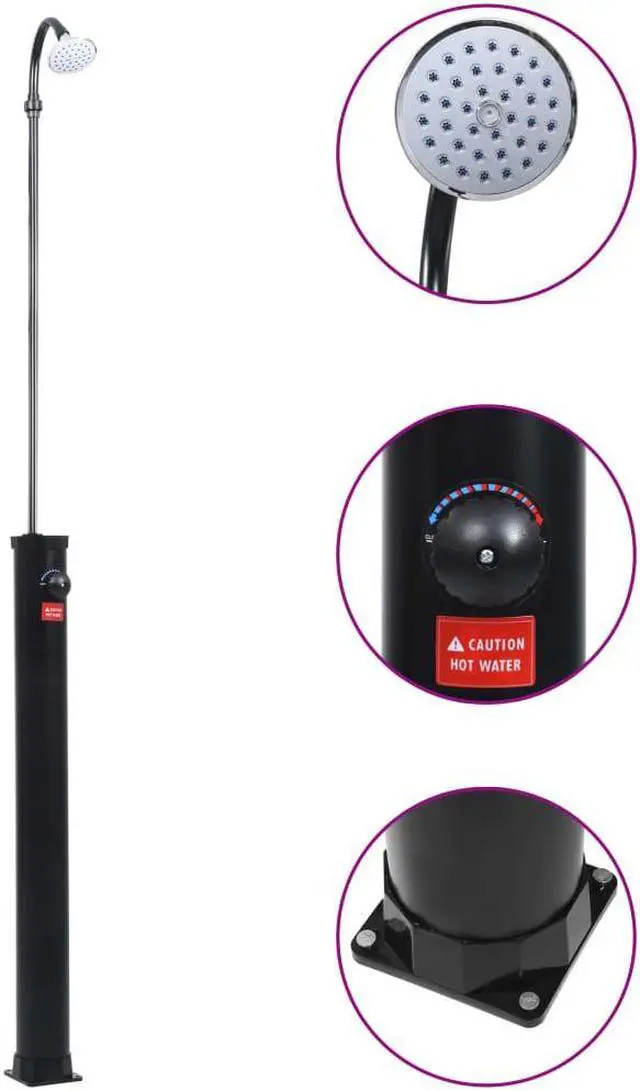 Alt view image 4 of 12 - vidaXL Garden Solar Shower Black 84.6" 2.1 gal