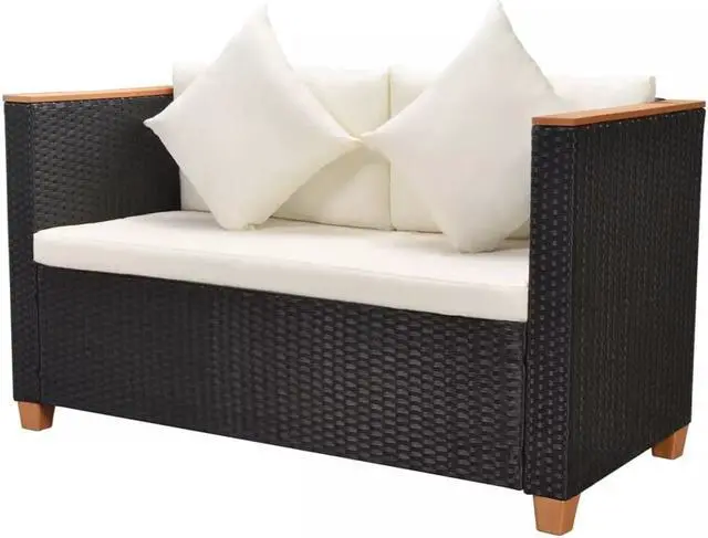 Alt view image 7 of 7 - vidaXL Patio Furniture Set 6 Piece Outdoor Sofa and Table Poly Rattan Black