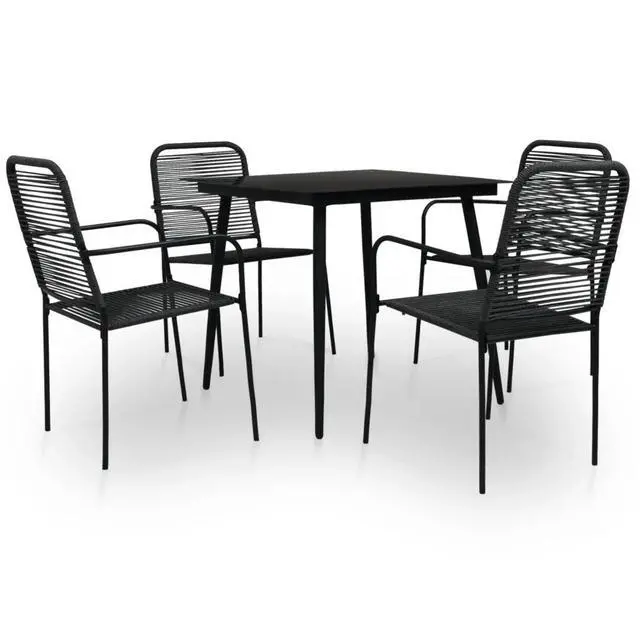Alt view image 5 of 11 - vidaXL 5 Piece Outdoor Dining Set Cotton Rope and Steel Black