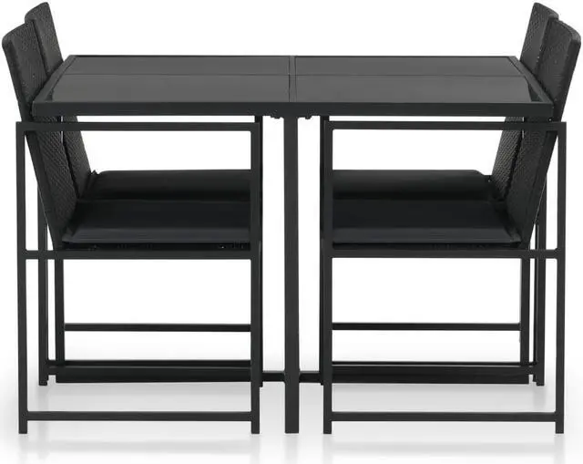 Alt view image 2 of 7 - vidaXL Patio Dining Set 5 Piece PVC Rattan Black and Brown Seat Dinner Garden